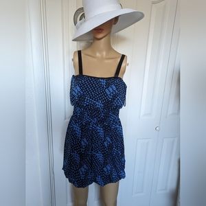 Banana Republic Dress Women's XS Blue Black Print Strapless Mini Bubble Hem